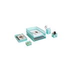 Blu Monaco 6 Piece Interlocking Aqua Desk Organizer Set - Office Organizer - Pen Cup, 3 Accessory Trays, 2 Letter Trays