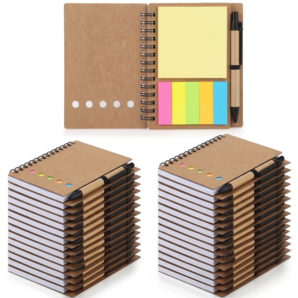 30PCS Spiral Notebook Set with Lined Paper - Portable Pocket Size - Includes Free Eco-friendly Ballpoint Pens, Sticky Notes, 5-Color Bookmarks