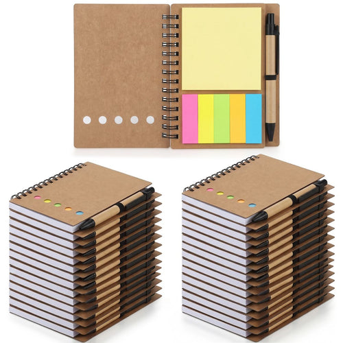 30PCS Spiral Notebook Set with Lined Paper - Portable Pocket Size - Includes Free Eco-friendly Ballpoint Pens, Sticky Notes, 5-Color Bookmarks