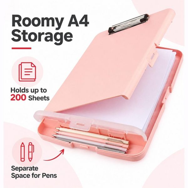 Storage Clipboard 8.5" x 11" with Document Compartment & Pen Slot, Black