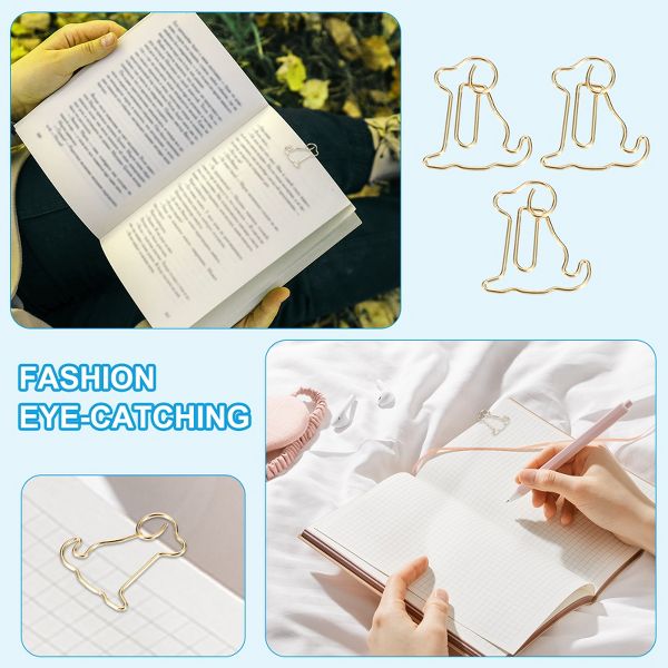 Unique Bargains Metal Cute Decorative Dog Shape Paper Clip Clamp for Home Office Supplies 60 Pcs Gold