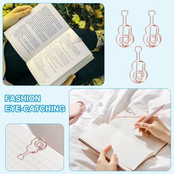Unique Bargains Metal Decorative Cute Guitar Shape Paper Clip Clamp for Home Office Supplies 60 Pcs Gold/Rose Gold