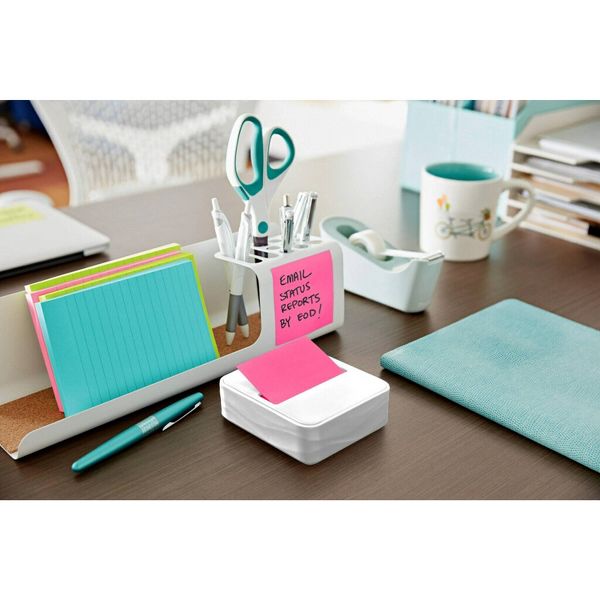 Post-it Dispenser Wave White: Plastic Desk Organizer & Note Holder, 3.422" Height, 3.641" Width, 1.25" Depth