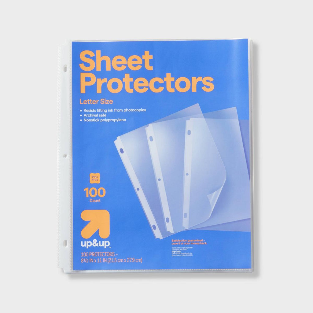 100ct Letter Sheet Protectors Clear - up&up™: Plastic Page Protectors for 8.5x11 Inch Documents, 100 Pack