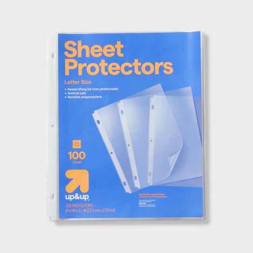 100ct Letter Sheet Protectors Clear - up&up™: Plastic Page Protectors for 8.5x11 Inch Documents, 100 Pack