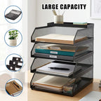 Stackable Mesh Desk Organizer -Metal Document Tray with Top Shelf - Slanted Letter & Folder Holder -for Office or School Desktop Storage，3 layers