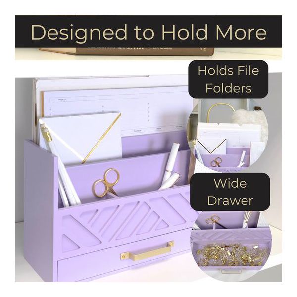 Blu Monaco Black Mail Organizer with Drawer and Gold Handle - Desktop Mail Holder and Office Supplies Storage