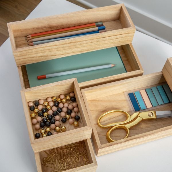 Martha Stewart Enzo 6 Piece Wooden Desk Drawer Organizer Set in Light Natural
