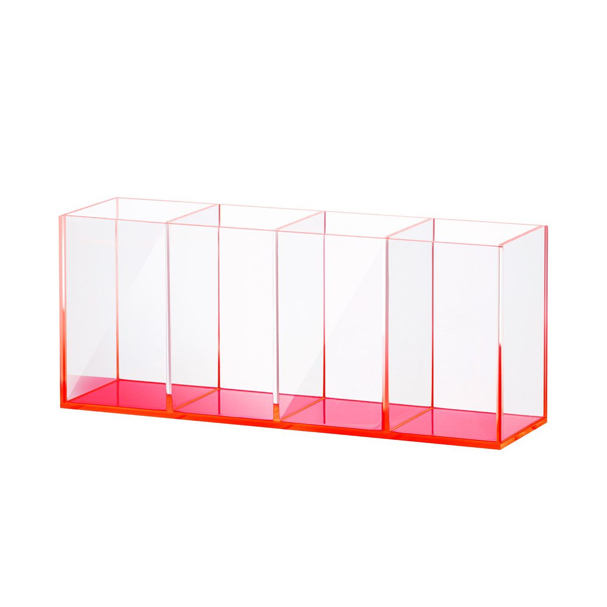 Clear Acrylic Makeup Brush Organizer with Metallic Rose Gold Base, 4 Compartment Office Organizers for Desk - Elavain