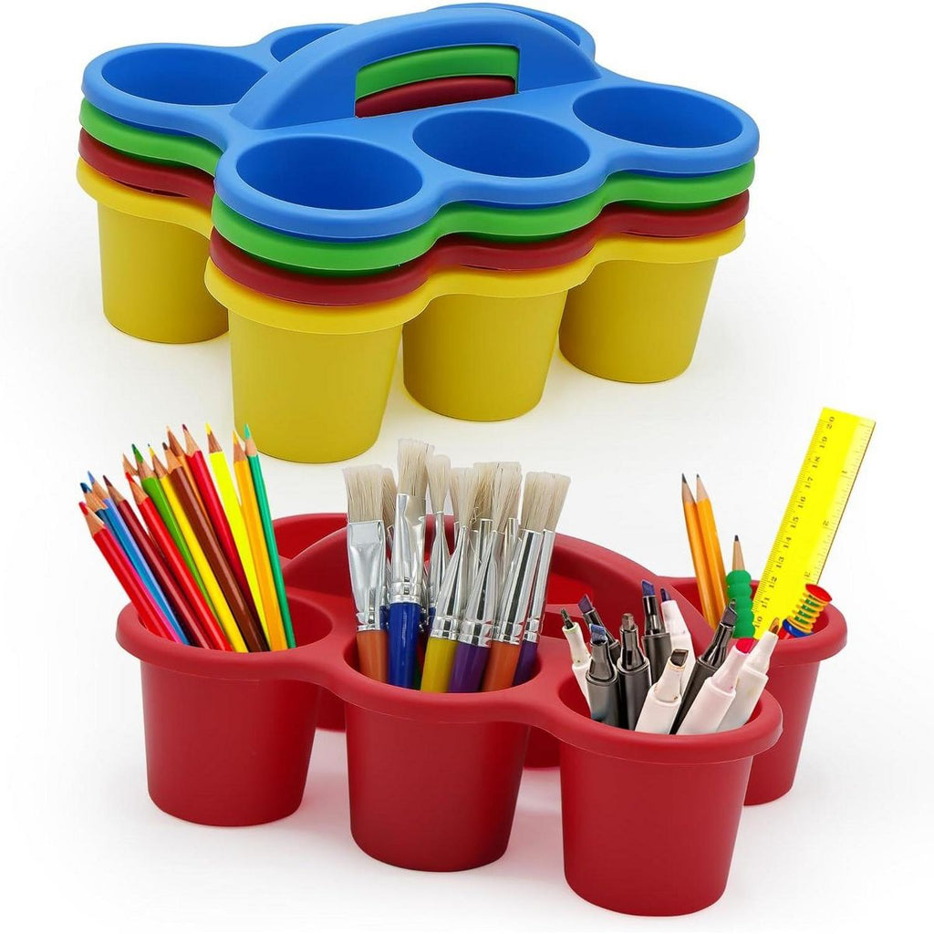 4E's Novelty 4 Pack Pencil Caddy for Classroom, Vibrant Classroom Caddy, Durable Table Drink Holder for School, Useful School’s Desk Caddy