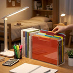 File Organizer Box for Letter Size Hanging Folders, Acrylic Desk File Holder with Portable Handle, Medium Size Envelope File Organizer Set for Office