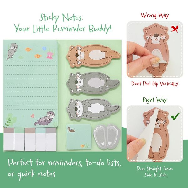 Wrapables Sticky Notes Set, Memo Notepads, Book Tabs, Page Markers, Sticky Notes, Home and Office Supplies (440 Sheets Total), Otters