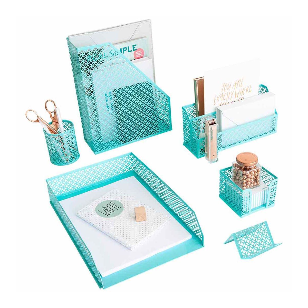 Blu Monaco 5 Piece Dark Teal Desk Organizer Set - Desk Organizers and Accessories for Women - Teal Desk Accessories - Desktop Organization