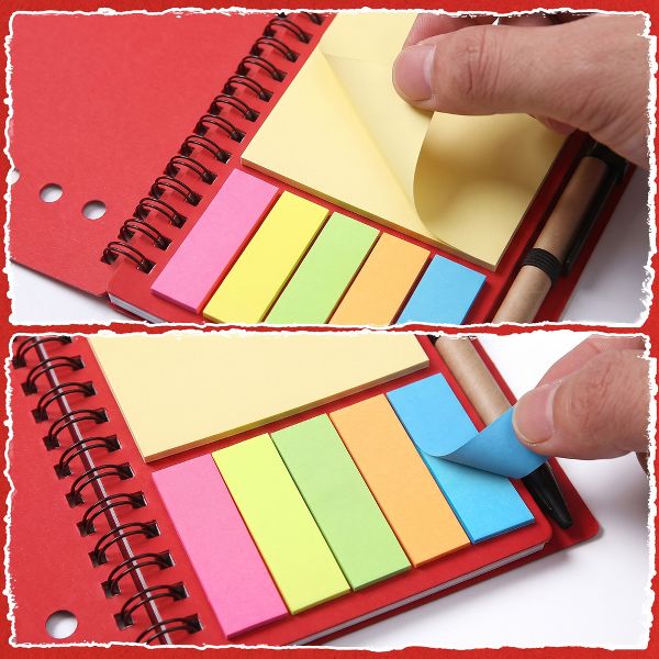 20 Pcs Spiral Notebooks with Sticky Notes & Pens, Kraft Cover Lined Journals with Colored Index Tabs for Office, School & Travel