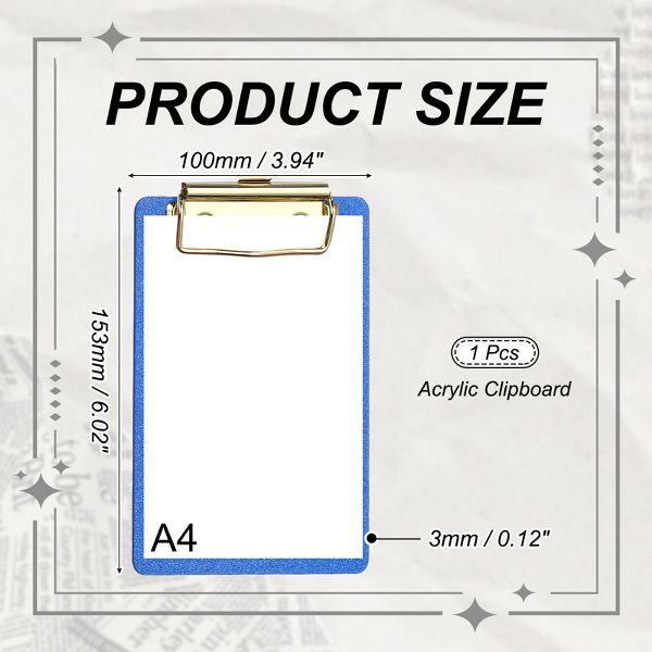 Unique Bargains Glitter Design Office Supplies Acrylic Clipboards 6.02 x 3.94 Inch Black 1 Pc