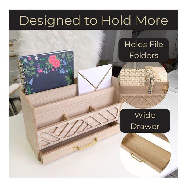 Blu Monaco Black Mail Organizer with Drawer and Gold Handle - Desktop Mail Holder and Office Supplies Storage