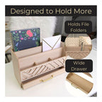 Blu Monaco Black Mail Organizer with Drawer and Gold Handle - Desktop Mail Holder and Office Supplies Storage
