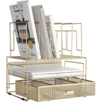 Blu Monaco Gold Desk Organizer - Cute File Holder for Desk & Drawer Storage for Office Supplies, Paper, Devices & Folders