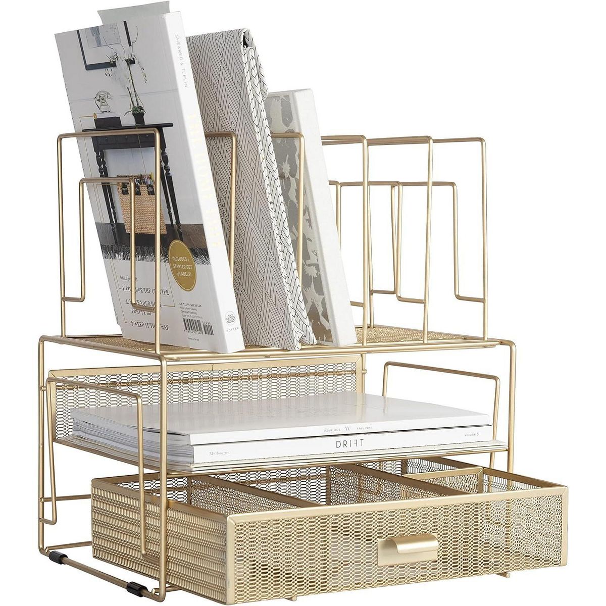 Blu Monaco Gold Desk Organizer - Cute File Holder for Desk & Drawer Storage for Office Supplies, Paper, Devices & Folders