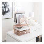 Blu Monaco Workspace Rose Gold Desk Organizer and Accessories Desktop Rack with File sorters and Drawer for Office Supplies, Paper, Device and Folder