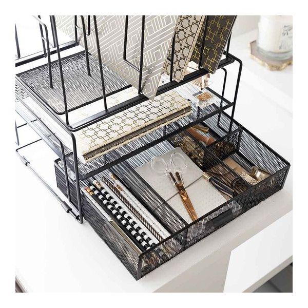 Blu Monaco Gold Desk Organizer - Cute File Holder for Desk & Drawer Storage for Office Supplies, Paper, Devices & Folders