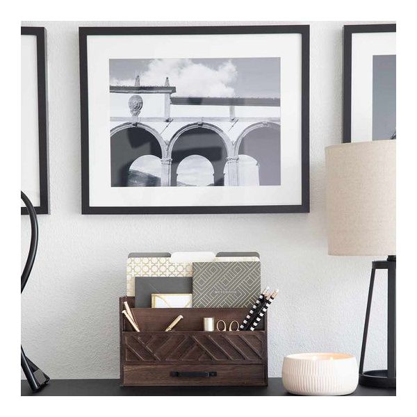 Blu Monaco Black Mail Organizer with Drawer and Gold Handle - Desktop Mail Holder and Office Supplies Storage
