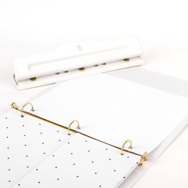 Desktop 3-Hole Punch White/Gold - Sugar Paper Essentials: Metal Office Tool for Binder, Multicolor