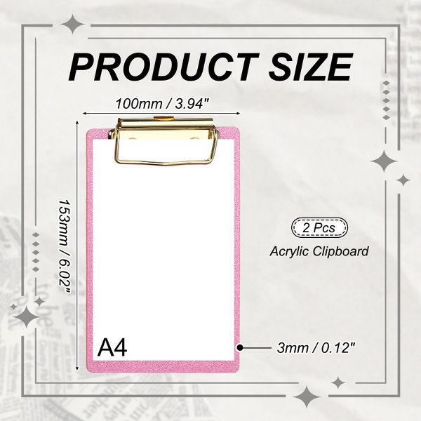 Unique Bargains Glitter Design Office Supplies Acrylic Clipboards 6.02 x 3.94 Inch Black 1 Pc