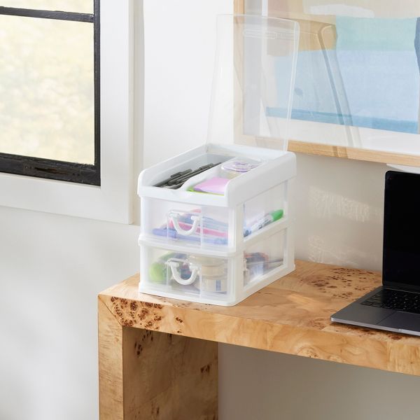 Gracious Living 2-Drawer Desktop and Countertop Organizer Drawer Set, White/Clear