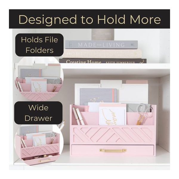 Blu Monaco Black Mail Organizer with Drawer and Gold Handle - Desktop Mail Holder and Office Supplies Storage