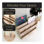 Blu Monaco Black Mail Organizer with Drawer and Gold Handle - Desktop Mail Holder and Office Supplies Storage