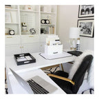 Blu Monaco Grey Desktop Mail Organizer – Three-Tiered with Gold Label Holders and Drawer