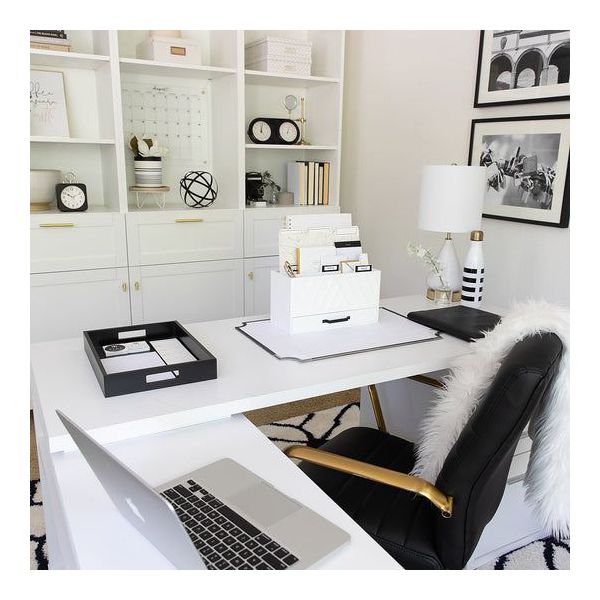 Blu Monaco Grey Desktop Mail Organizer – Three-Tiered with Gold Label Holders and Drawer