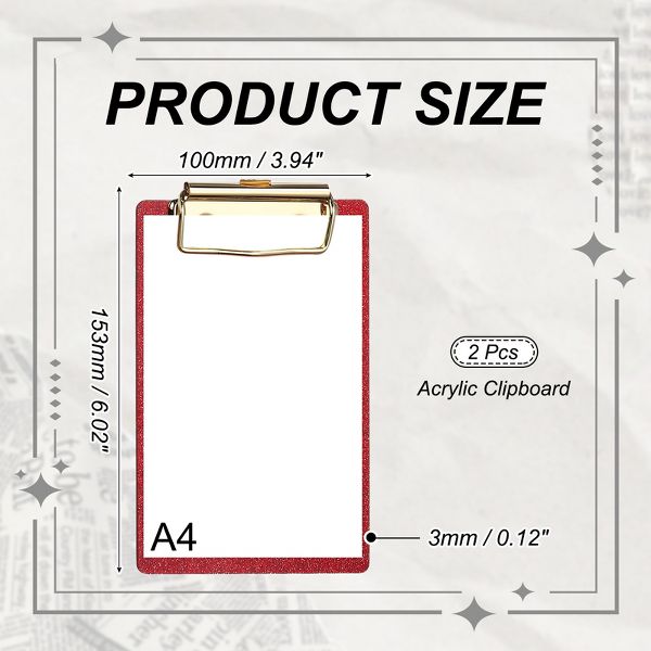 Unique Bargains Glitter Design Office Supplies Acrylic Clipboards 6.02 x 3.94 Inch Black 1 Pc