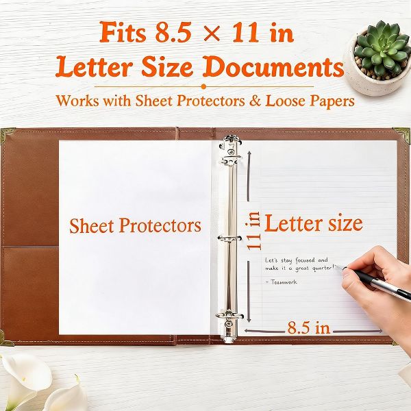 2 Pack Blue Vintage PU Smooth Texture, 3-Hole Ring Binder , Durable Retro Elegant Professional Office School Business Three-Ring Binder