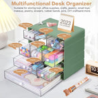 9-Drawer Desk Organizer, 4-Tier Plastic Storage Box with Clear Drawers, Stackable Desktop Storage Cabinet for Office Supplies, Makeup, Crafts