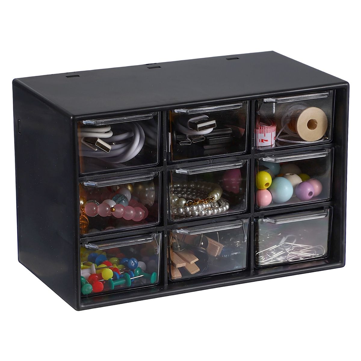Unique Bargains Plastic Office Supplies Bedroom Desk Makeup Storage Drawers Black
