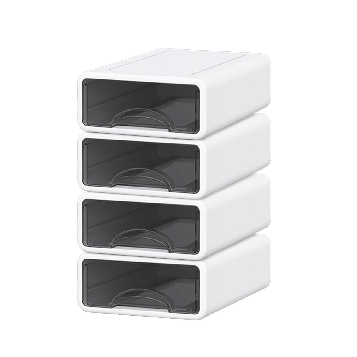 Stackable Storage Drawer with Dividers, Transparent PP Material Desktop Organizer, Durable Thickened Storage Container, Small Size, Set of 4, Color