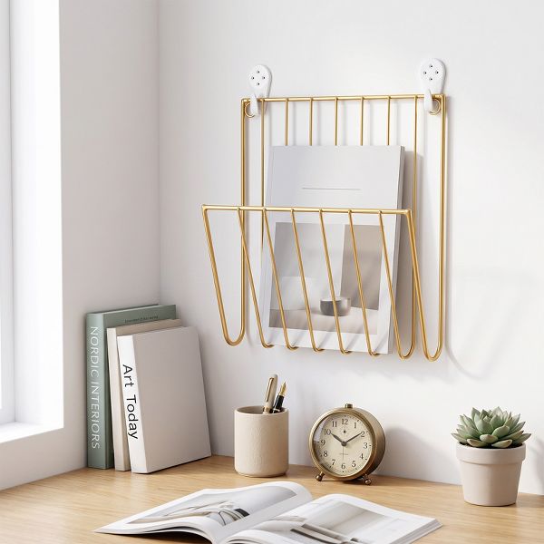 Wall‑Mounted Metal Magazine Holder, 2‑Pack Wire File Organizer for Books & Documents
