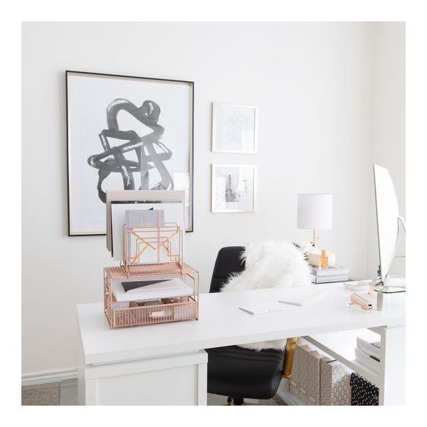 Blu Monaco Workspace Rose Gold Desk Organizer and Accessories Desktop Rack with File sorters and Drawer for Office Supplies, Paper, Device and Folder