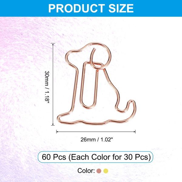 Unique Bargains Metal Cute Decorative Dog Shape Paper Clip Clamp for Home Office Supplies 60 Pcs Gold