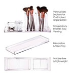 Clear Acrylic Makeup Brush Organizer with Metallic Rose Gold Base, 4 Compartment Office Organizers for Desk - Elavain