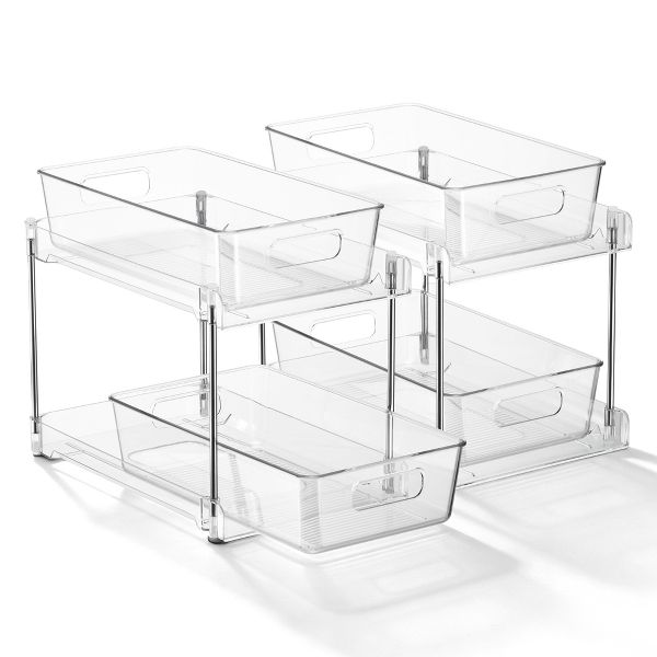 Sorbus 2 Pack Clear 2-Tier Pull-Out Desk & Office Supply Storage Organization Bins