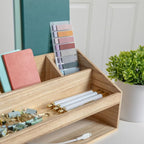 Martha Stewart Weston Wooden Desktop Organizer with Open Lower Storage Compartment, Engineered Wood Multipurpose Storage Caddy, White