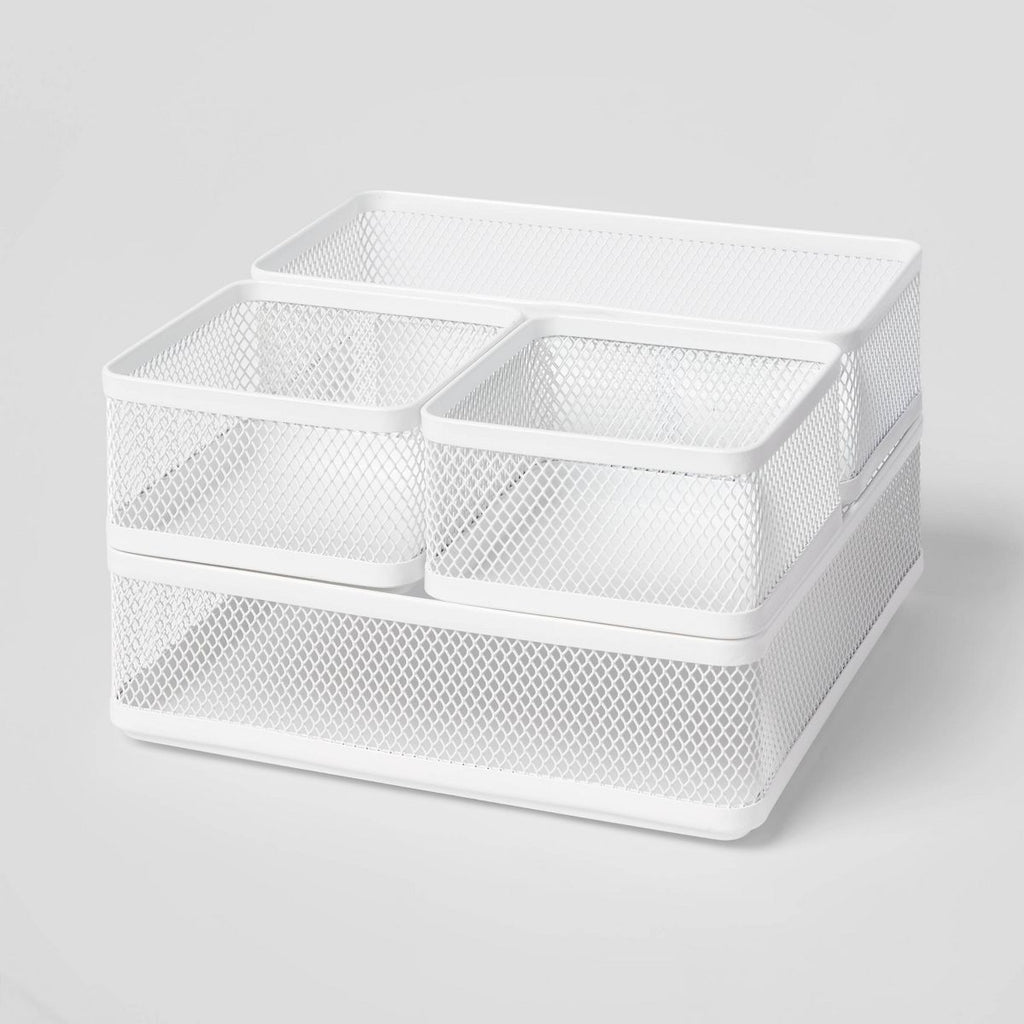 Mesh Desk Organizer White - Brightroom™: Steel Office Supplies Holder, Desk Drawer Organizer, 8"x8"x4.5"