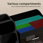 Large Capacity Desk Organizer with 2 Clear Drawers & Pen Holder, 35cm Black Desktop Storage Rack for Office, School & Home Supplies
