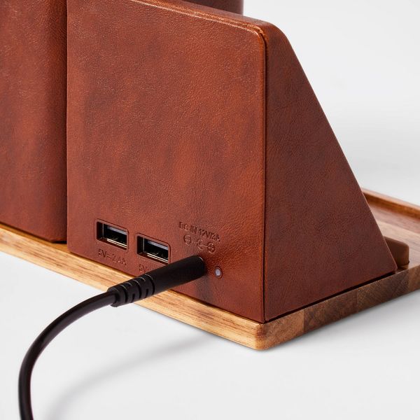 Wireless Charging Stand & Pencil Cup Dark Brown - Threshold™: Desk Organizer, Office Supplies, Faux Leather