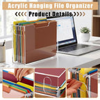 File Organizer Box for Letter Size Hanging Folders, Acrylic Desk File Holder with Portable Handle, Clear Narrow Size Envelope File for Office