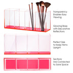 Clear Acrylic Makeup Brush Organizer with Metallic Rose Gold Base, 4 Compartment Office Organizers for Desk - Elavain