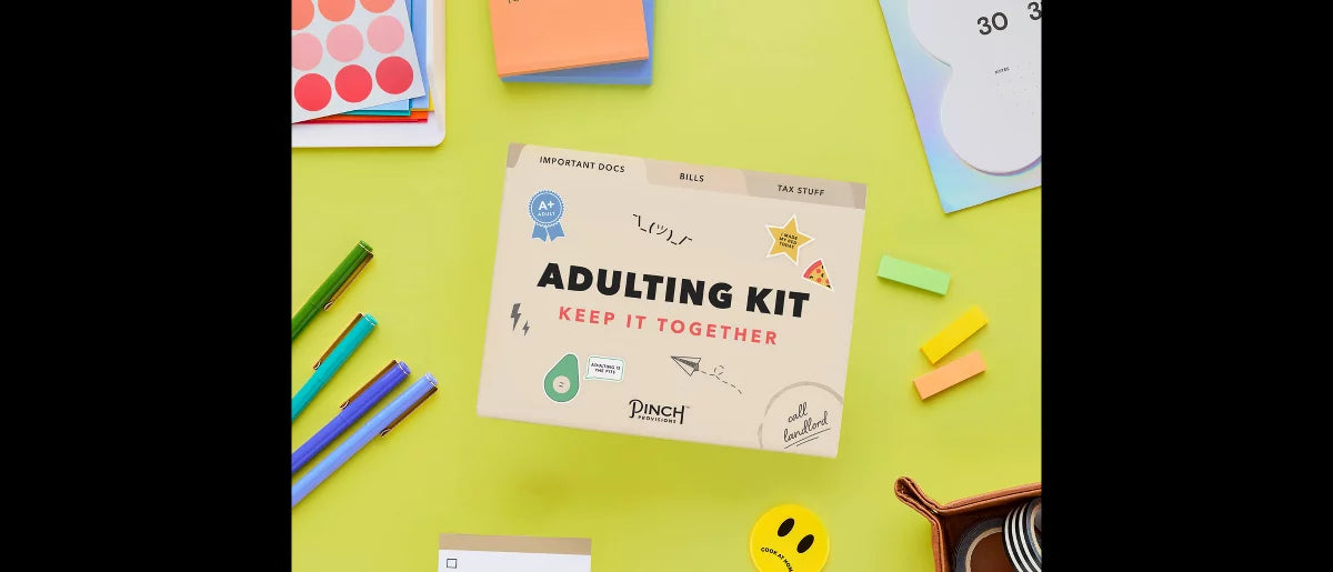 Adulting Desk Organiser Kit: Pinch Provisions Multicolored Office Set with Letter Opener & Paper Desk Pad